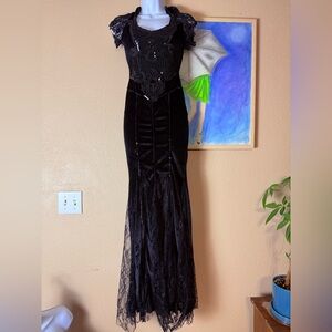 Dreamgirl Black Velvet Lace Maxi Dress Size Small Gothic Formal Evening